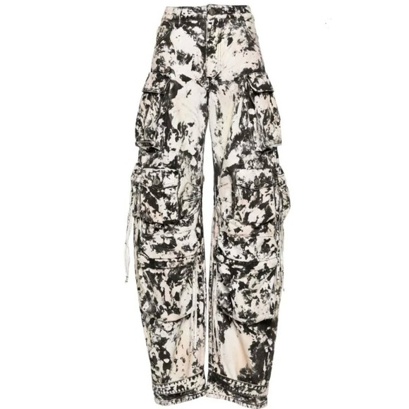 The Attico Fern black cream white abstract camo print wide leg cargo jean pants - Picture 15 of 16